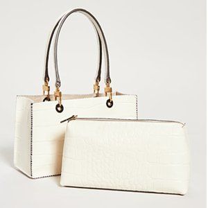 NWT STAUD Gemma Shoulder Bag - Cream Faux Croc (White)